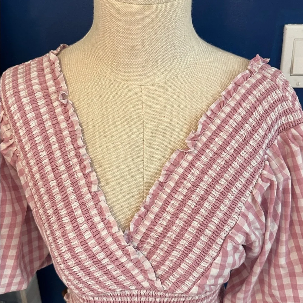 Women’s Abercrombie & Fitch Gingham Smocked Puff-Sleeve Crop Top Size XS